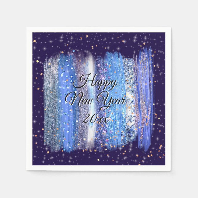 Blue Frosty Brush Strokes Happy New Year 20xx  Napkin (Front)