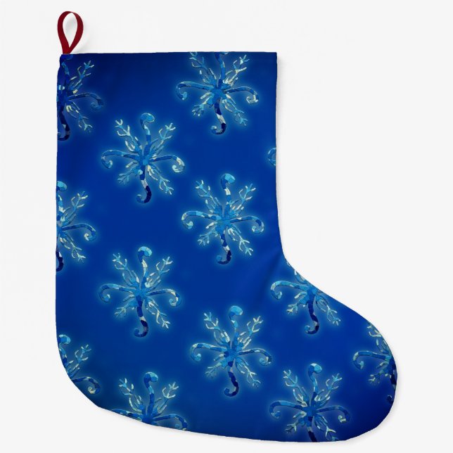 Blue frosty Snowflakes Large Christmas Stocking (Front)