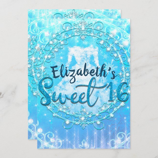 Blue Frozen Winter Ice Dress Sweet 16 Party Invitation (Front/Back)
