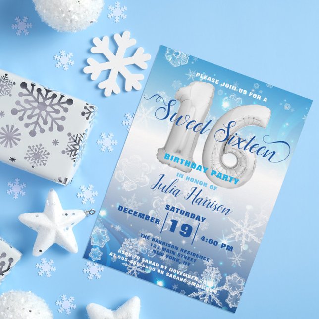 Blue Frozen Winter Wonderland Sweet 16 Birthday Invitation (Creator Uploaded)