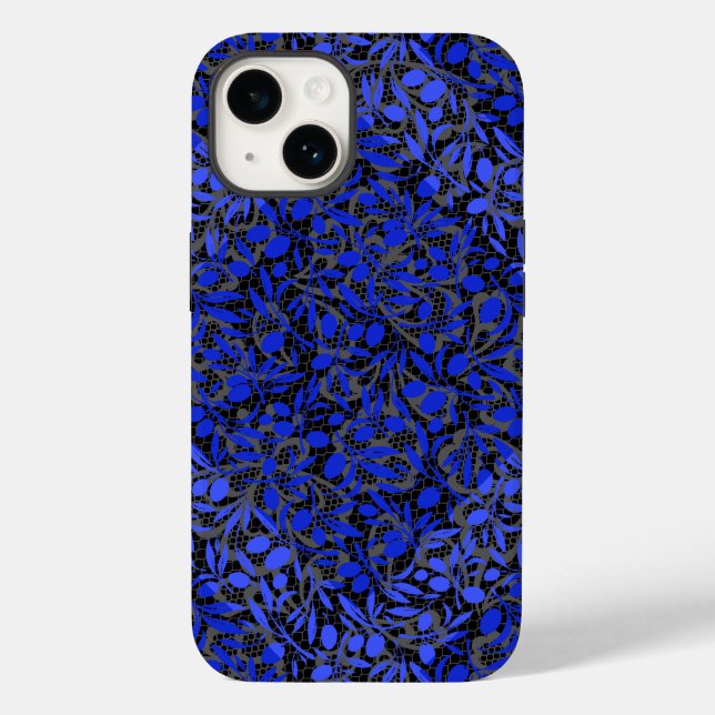 Blue fruit branches on Grey net.2tonesx4 Black BG Case-Mate iPhone Case (Back)