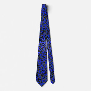 Blue fruit branches on Grey net.2tonesx4 Black BG Tie