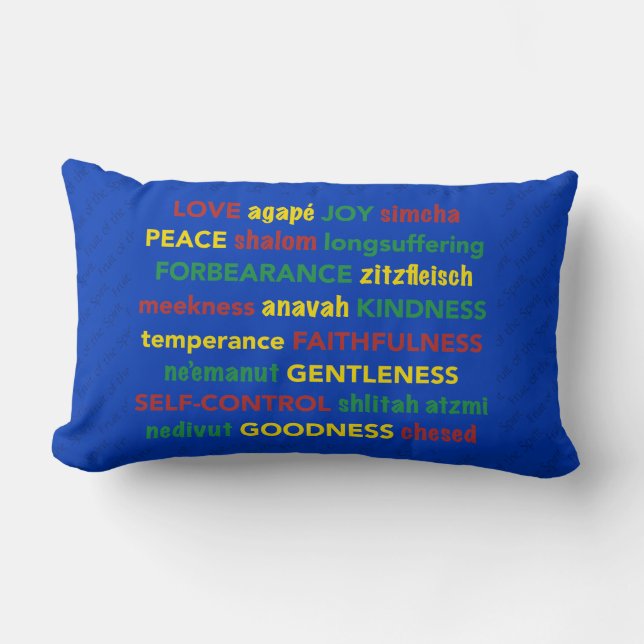 Blue FRUIT OF THE SPIRIT Christian Lumbar Cushion (Front)