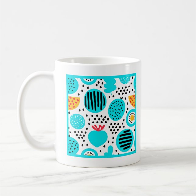 Blue Fruit Patterns Painting Art. Buy Now Coffee Mug (Left)