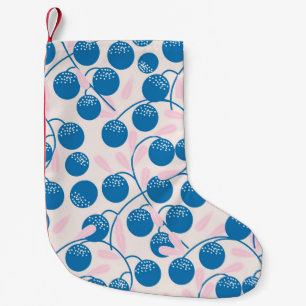 Blue fruits, pink leaves, seamless design. small christmas stocking