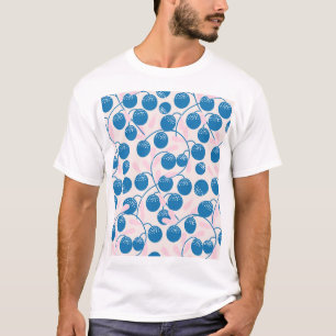 Blue fruits, pink leaves, seamless design. T-Shirt