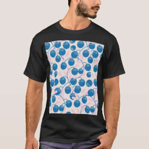 Blue fruits, pink leaves, seamless design. T-Shirt