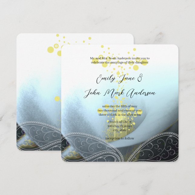 Blue Fuchsia Calla Lily Flower Wedding Invitation (Front/Back)