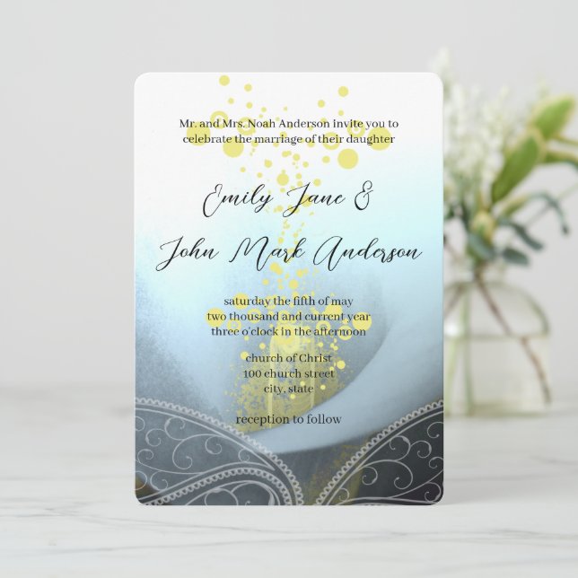 Blue Fuchsia Calla Lily Flower Wedding Invitation (Standing Front)