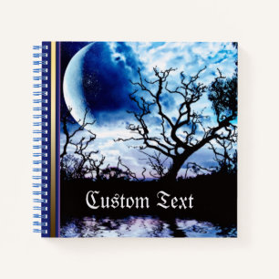 Blue Full Moon Tree Silhouette Notebook
