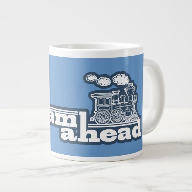 Blue full steam ahead train jumbo speciality mug (Front Right)