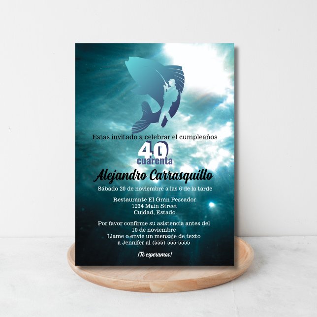 Blue Fun Fishing Any Age For Men Birthday Party  Invitation (Creator Uploaded)