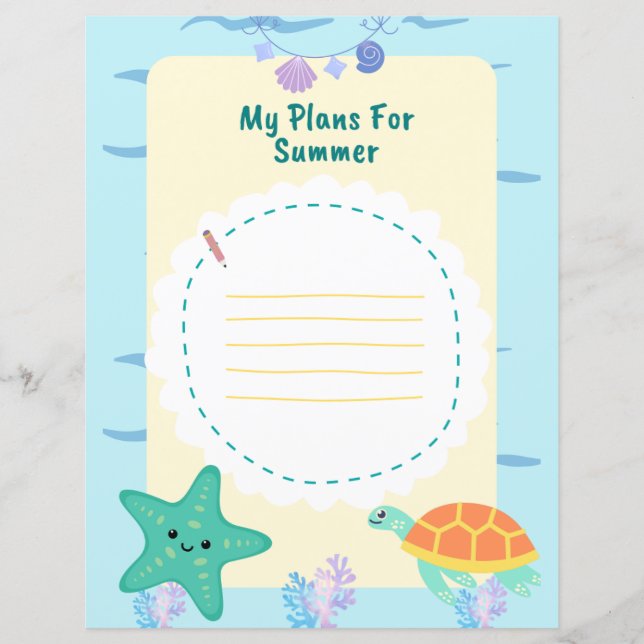 Blue Fun Kids Summer Vacation Plan Worksheet (Front)