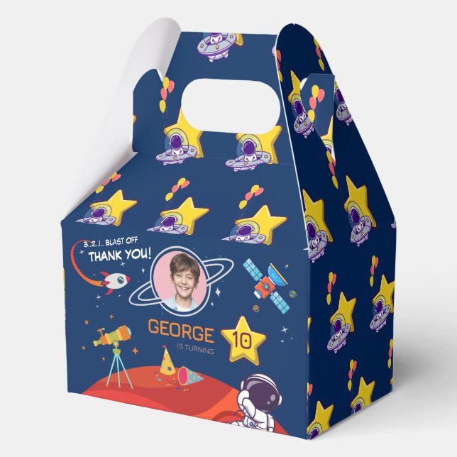 Blue Fun Outer Space Astronaut Rocket Birthday Favour Box (Back)