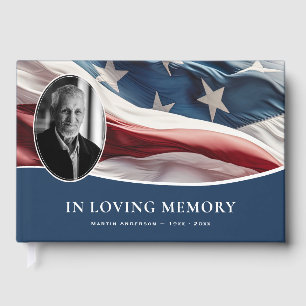 Blue Funeral Memorial American Flag Patriot Photo Guest Book