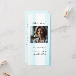 Blue  Funeral Memorial Prayer Bookmark Card
