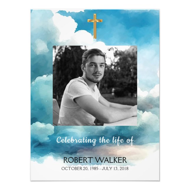 Blue Funeral Welcome Sign, Celebrating the life Photo Print (Front)
