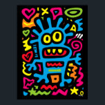 Blue Funky Alien – Neon Pop Art Quirky Monster Poster<br><div class="desc">This funky blue alien jumps out with neon colours and quirky energy. With wide eyes and a playful grin,  it’s a pop art design made to electrify your wall decor and bring funky vibes to any space.</div>