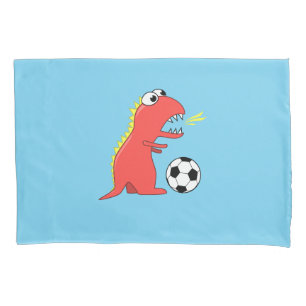 Blue Funny Cartoon Dinosaur Soccer Pillowcase