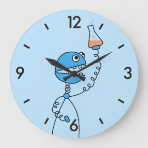 Blue Funny Cartoon Robot Chemistry Large Clock