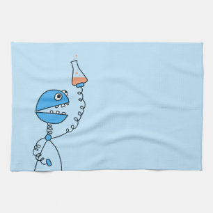 Blue Funny Cartoon Robot Chemistry Tea Towel