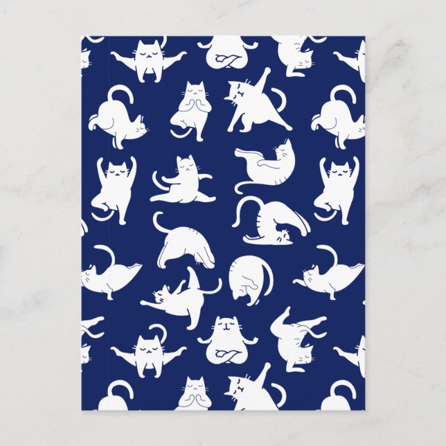 Blue Funny Cat In Yoga Sports Announcement Postcard (Front)