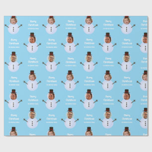 Blue Funny Custom Face Snowman Merry Christmas  Wrapping Paper