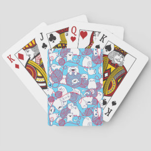 Blue Funny Cute Knitting Kitten Ball Playing Cards
