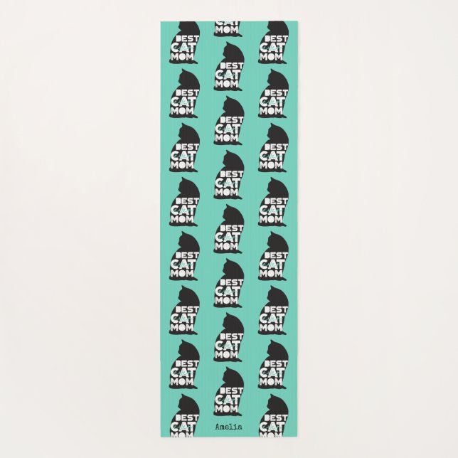 Blue Funny Mother's Day Best Cat Mum Ever Custom Yoga Mat (Back)
