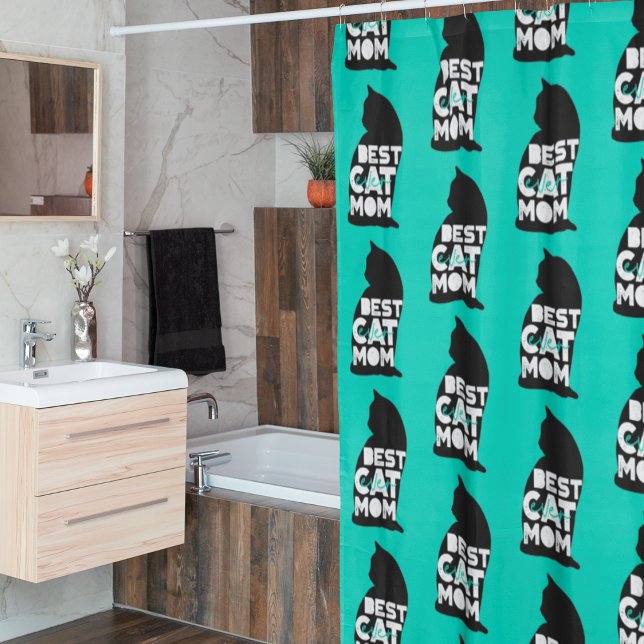 Blue Funny Mother's Day Best Cat Mum Ever Shower Curtain (Creator Uploaded)
