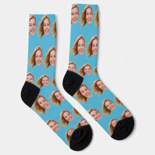 Blue Funny Personalised Face Photo Women Socks