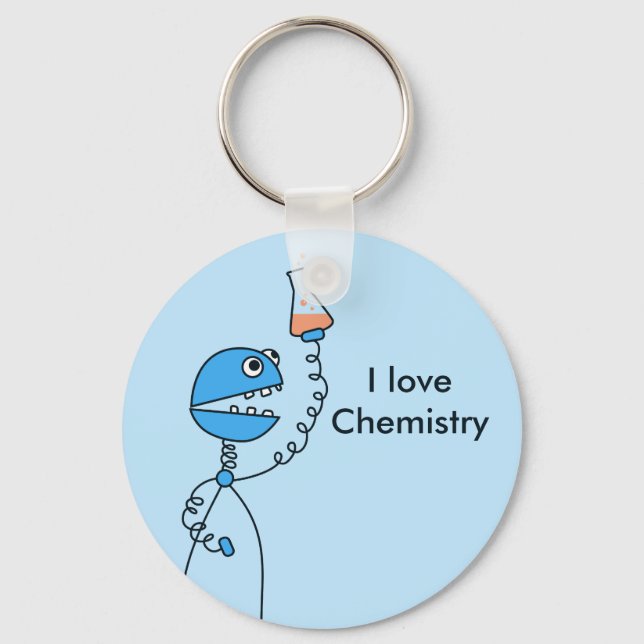 Blue Funny Robot Love Chemistry Personalised Key Ring (Front)
