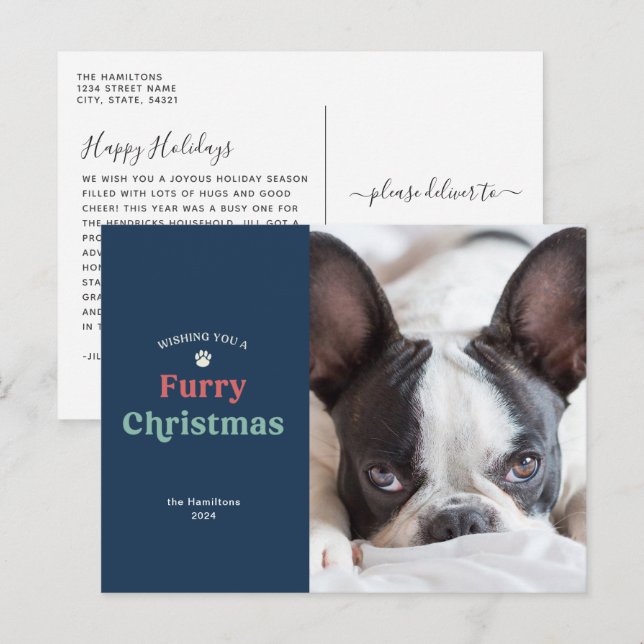 Blue Furry Christmas Pet Holiday Postcard (Front/Back)