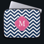 Blue & Fuschia Zigzags Pattern Monogram Laptop Sleeve<br><div class="desc">Modern and chic chevron stripes and quatrefoil monogram design.</div>
