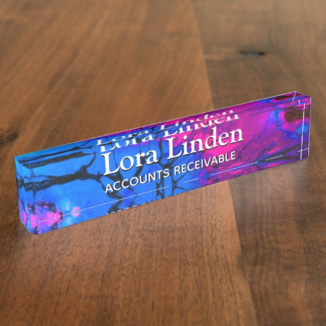 Blue Fuscia Acrylic Flow Art Desk Nameplate (Side)