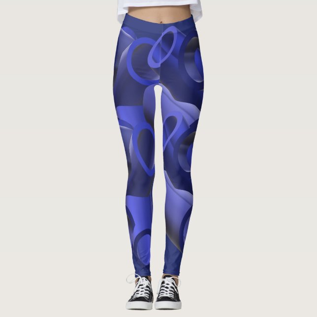 Blue Futuristic Pipe Pattern Art Leggings (Front)