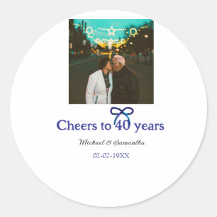 Blue g bow cheers to 40 years anniversary wedding classic round sticker