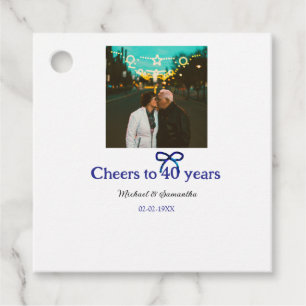 Blue g bow cheers to 40 years anniversary wedding favour tags