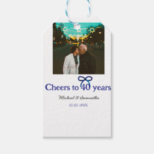 Blue g bow cheers to 40 years anniversary wedding gift tags