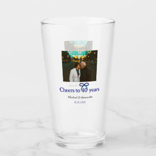Blue g bow cheers to 40 years anniversary wedding glass