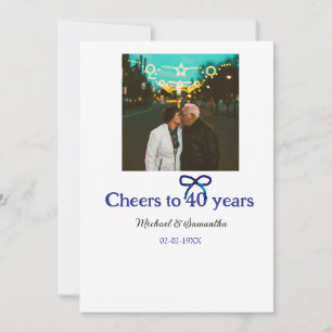 Blue g bow cheers to 40 years anniversary wedding  invitation