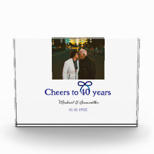 Blue g bow cheers to 40 years anniversary wedding photo block