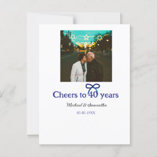 Blue g bow cheers to 40 years anniversary wedding  postcard