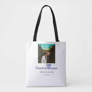 Blue g bow cheers to 40 years anniversary wedding tote bag