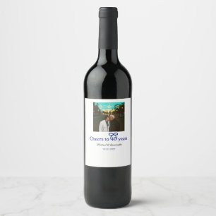 Blue g bow cheers to 40 years anniversary wedding wine label