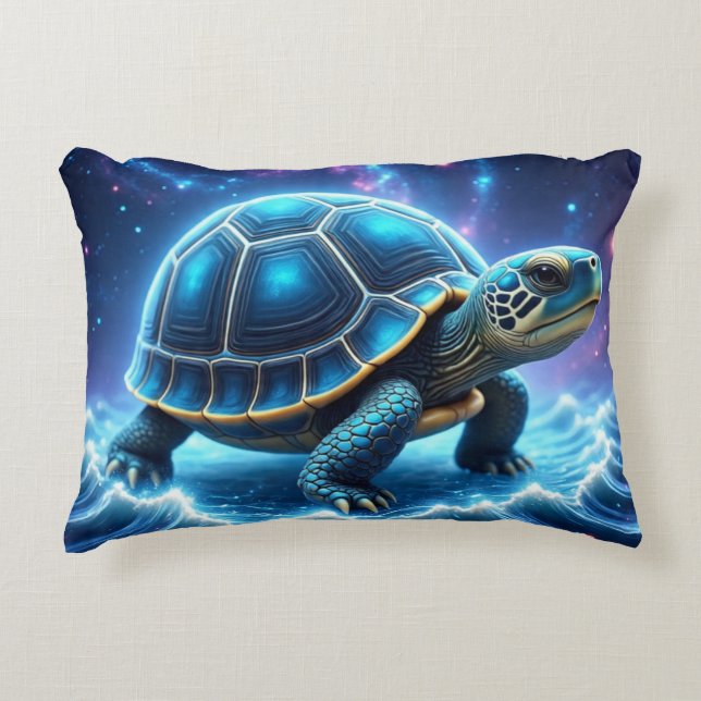 Blue Galactic Sea Turtle Decorative Cushion (Front)