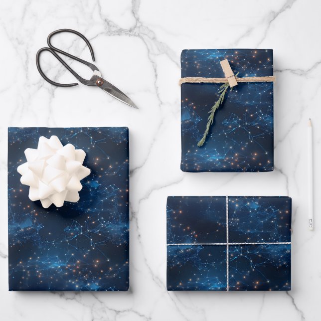 Blue Galaxy Abstract Wrapping Paper Sheet (Front)