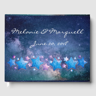 Blue Galaxy and Stars Wedding Guest Book