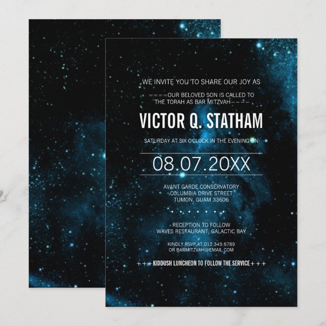 Blue Galaxy Bar Mitzvah Party Invite (Front/Back)
