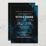 Blue Galaxy Bar Mitzvah Party Invite<br><div class="desc">Your story is written among the stars... a galaxy themed bar mitzvah party  invite that is sure to catch everyone's eye! Text details are customisable and are over a space background in black,  blue,  and white.</div>